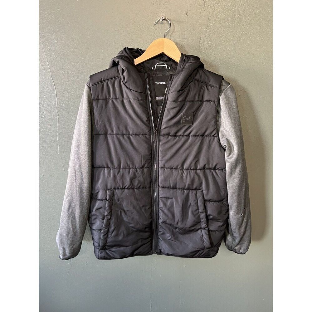 Under Armour Youth Boys Black Full Zip Quilted Puffer Jacket Size Large